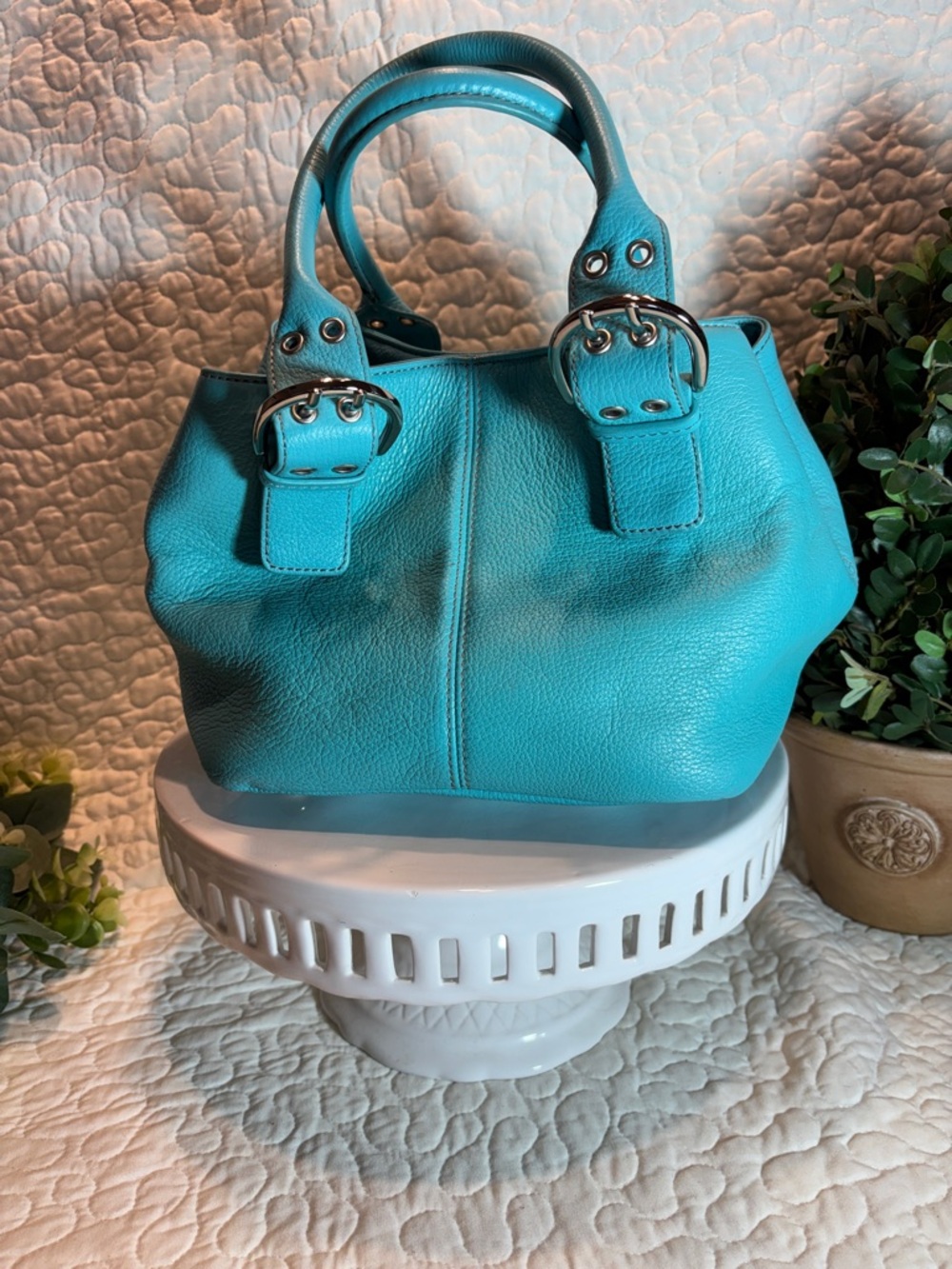 Clarks Turquoise Leather Mini Satchel - Picture 2 of 9